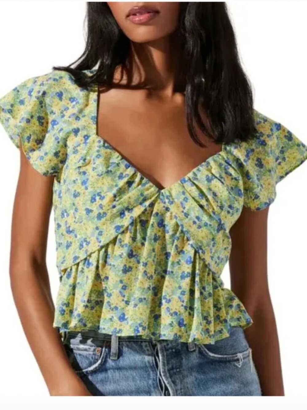 ASTR Floral Top Yellow , Blue & Green Size M